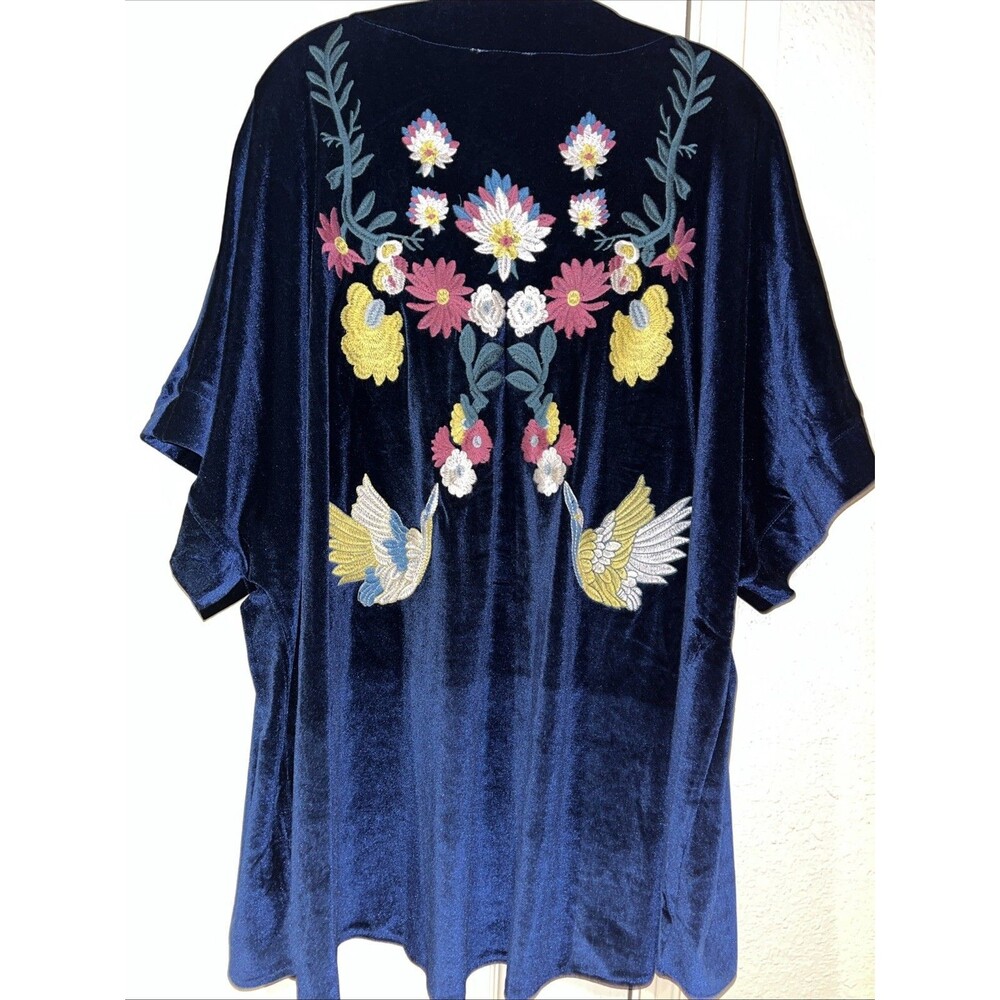 NWT Entro Blue VELVET Floral EMBROIDERED Whimsigoth Boho Kimono Jacket ~ XL